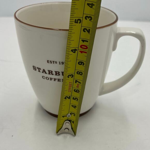 Vintage Classic Starbucks Coffee Tea Large Mug Cup 2006 Cream Abbey Brown Trim - Picture 7 of 7